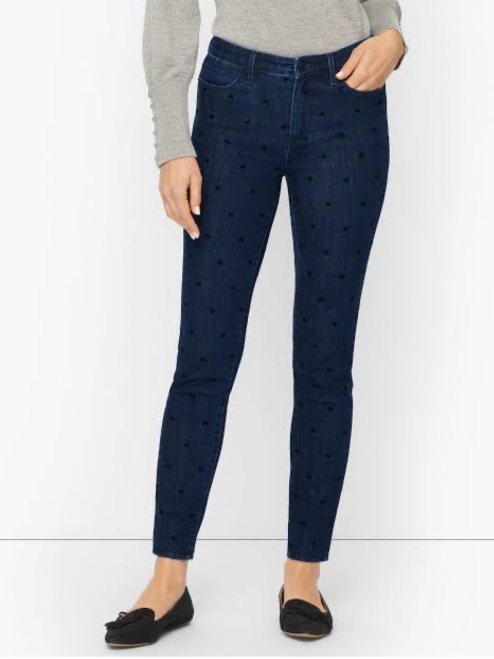 Talbots Navy Jeggings with Black Embroidered Bows size 8 petite